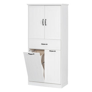 English Elm Christopher Knight Home® - Bathroom Storage Cabinet with Doors Drawer & Dual Laundry Baskets, MDF Build, Adjustable Shelf, Anti-Tip Device White N759P243350K