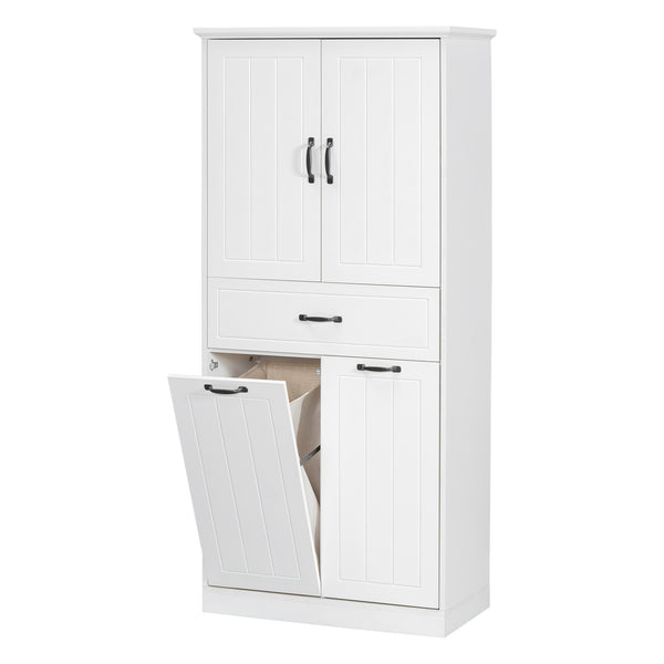 English Elm Christopher Knight Home® - Bathroom Storage Cabinet with Doors Drawer & Dual Laundry Baskets, MDF Build, Adjustable Shelf, Anti-Tip Device White N759P243350K