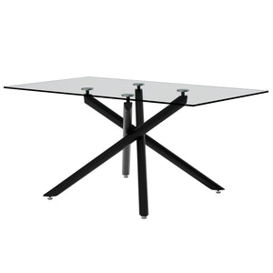 English Elm Large Modern Minimalist Rectangular Glass Dining Table For 6-8 - Stylish Black Metal Legs Included W1151S03745