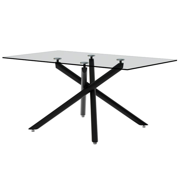English Elm Large Tempered Glass Rectangular Dining Table Seats Six with Matte Black Metal Frame W1151S04538