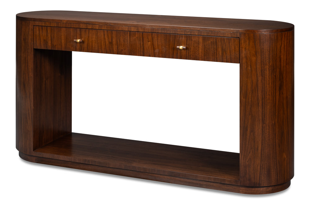 Sarreid Vero Console Table - Modern Elegance With Curved Lines, Classic Design For Authentic Home Décor Brown Dark Walnut ,Walnut Finish 54288