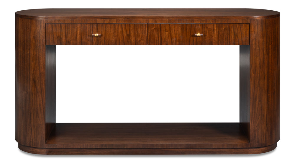 Sarreid Vero Console Table - Modern Elegance With Curved Lines, Classic Design For Authentic Home Décor Brown Dark Walnut ,Walnut Finish 54288