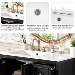 English Elm 36'' Transitional Bathroom Vanity with Ceramic Sink, Solid Wood Frame, Adjustable U-Shelf & Soft-Close Doors Black N729P292966B