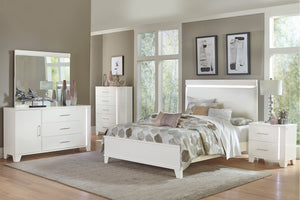 English Elm White Modern Kerren Nightstand with LED Accent, High Gloss Wood Bedside Table, 26"H Stylish Storage B011P186571