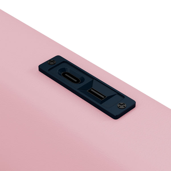 English Elm Twin Upholstered Platform Bed with Guardrail and Built-In Charging Station, Modern Sleek Design for Small Spaces Pink N709P186347H