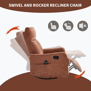 English Elm Blue Fabric Swivel Rocker Recliner with Massage Heat Nodes for Living Room Comfort Orange W1803P321821