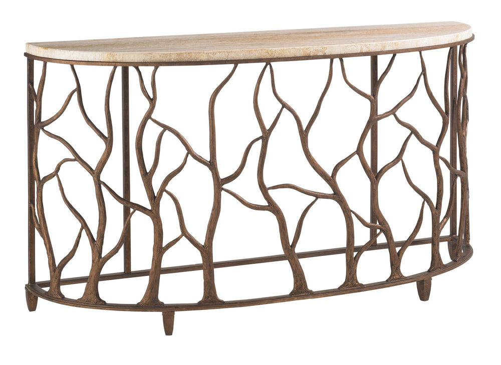 Lexington Tommy Bahama Home Bannister Global Transitional Console Table With Travertine Top & Unique Boab Tree Inspired Base Albury  542-967