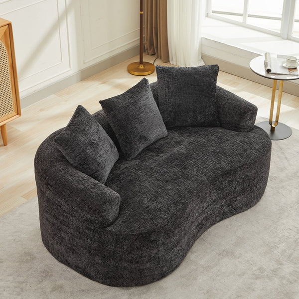 English Elm Curved Chenille Loveseat with Memory Foam Seating and Three Pillows for Compact Spaces Black W2915P324464
