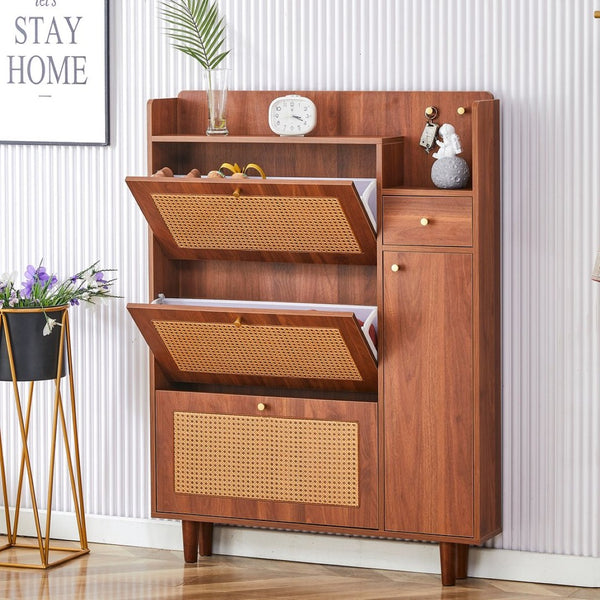 English Elm The Slim Mdf Entryway Shoe Cabinet with Metal Legs and Open Top Storage Platform W3875P387146