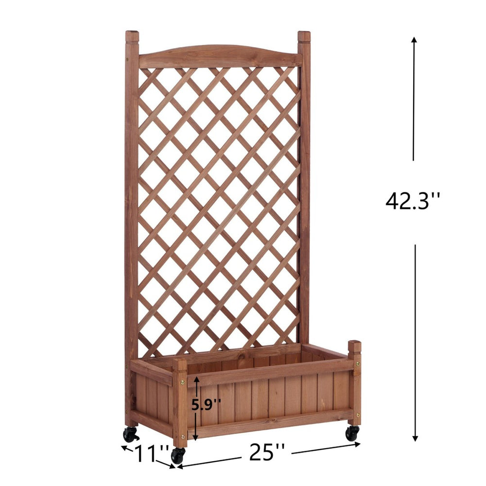 English Elm Raised Wood Planter Boxes with Integrated Trellis for Climbing Vines Set of Two D720094446