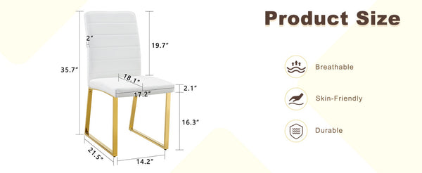 English Elm 2-pack Pu Leather Dining Chairs with Iron Legs and Foam Cushion for Home or Office White+Gold W2920P294518