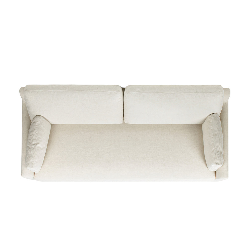 English Elm Jennifer Taylor Home - Pasadena 75.5" Modern Farmhouse Sofa in Flax White Linen — Eco Rubberwood Base, Plush Feather-Blend Pillows B2719P353146