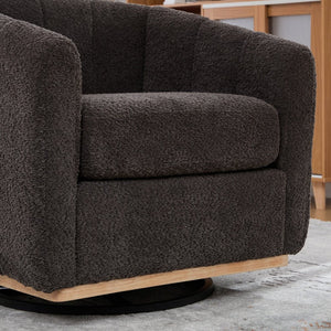 English Elm 31.89 Inch Chenille Tufted Swivel Barrel Armchair Pumpkin Sculpted Design for Living Rooms Charcoal W3098P397228