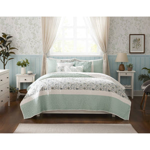 English Elm 6 Madison Park Dawn Cotton Percale Reversible Quilt Set with Paisley Pintuck, Lace Trim, Pillows, Full/Queen Aqua 17.72 L x 22.83 W x 8.66 H B035129022
