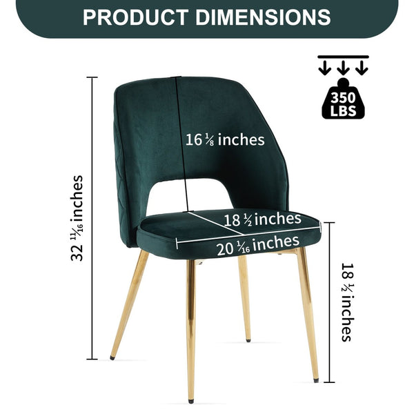 English Elm Dark Green Velvet Dining Chair Set of 4 with Gold Legs and Geometric Cutout Back W1164P188246