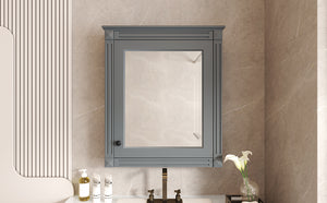 English Elm 24'' 24'' Wall Mounted Bathroom Mirror Cabinet with Adjustable Shelves, Space-Saving Modern Storage Solution Grey N710P195492E