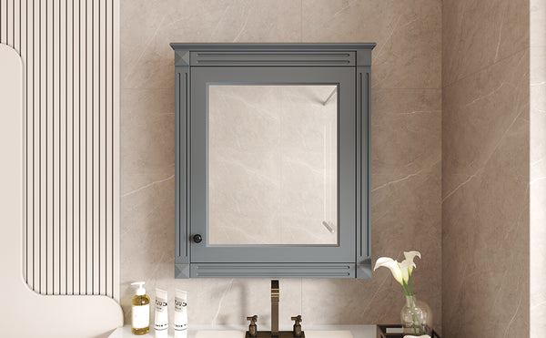 English Elm 24'' 24'' Wall Mounted Bathroom Mirror Cabinet with Adjustable Shelves, Space-Saving Modern Storage Solution Grey N710P195492E