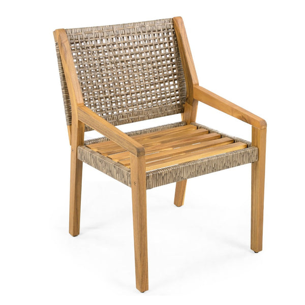 English Elm Modern Acacia Wood Outdoor Dining Set with Wicker Armchairs for Patio or Deck N770PS597R192