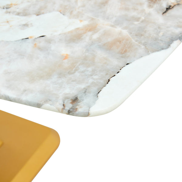 English Elm A modern minimalist dining table with imitation marble glass top, gold MDF legs, easy assembly, durable elegance W1151S01193