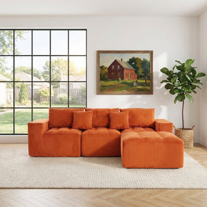 English Elm 101" Modular Cloud Sectional Corduroy Upholstered Sofa Reversible Chaise Living Room Orange W1170S00054