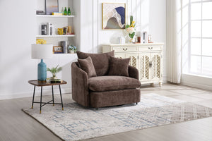 English Elm 360° 360 Swivel Oversized Chenille Armchair with Pocket Spring Seat and Three Throw Pillows Brown W1361S00073