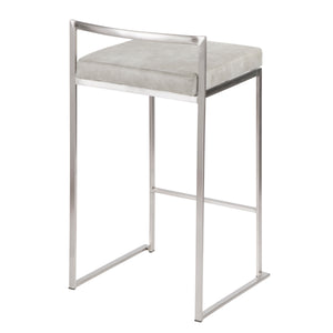 English Elm Fuji Stackable Counter Stool Set Of 3 - Modern Brushed Stainless Steel & Light Grey Cowboy Fabric B202P221939