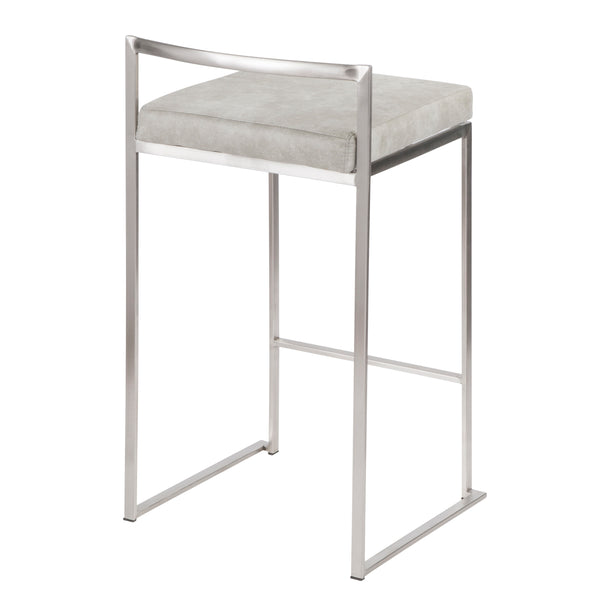 English Elm Fuji Stackable Counter Stool Set Of 3 - Modern Brushed Stainless Steel & Light Grey Cowboy Fabric B202P221939
