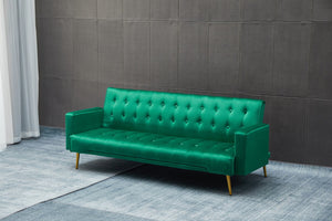 English Elm Sofa Bed Velvet Upholstered Convertible with Gold Metal Legs for Studio Spaces Green B205P246431