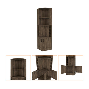 English Elm Seattle Corner Bar Cabinet with 8 Bottle Cubbies, Glass Racks & 2 Open Display Shelves — Modern Elegance B128P176131