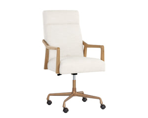 Sunpan Collin Office Chair - Stylish Bovine Leather with Elegant Iron Frame for Modern Workspace Comfort Natural / Heather Ivory Tweed