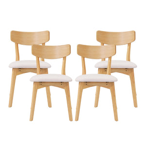 English Elm Mid-century Modern Upholstered Dining Chairs Set of 4 with Rubberwood Splayed Legs Light Beige,Natural N768P189387B_4