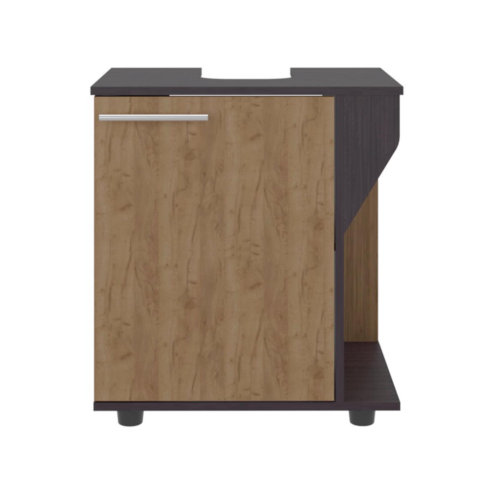 English Elm Wenge Dual-Tone Under-Sink Vanity with Natural Oak Shelves, Compact 2-Shelf Bathroom Storage Cabinet B062P389904