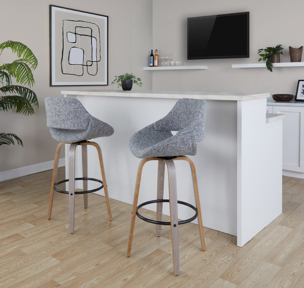 English Elm Fixed-height Swivel Barstools with Fabric Seat and Wood Legs for Kitchen Islands Set of 2 B202S01907