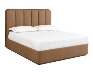 Sunpan JAMILLE Bed - King - Luxurious Milliken Cognac Upholstery with Deep Channel Tufting & Solid Oak Frame 112262