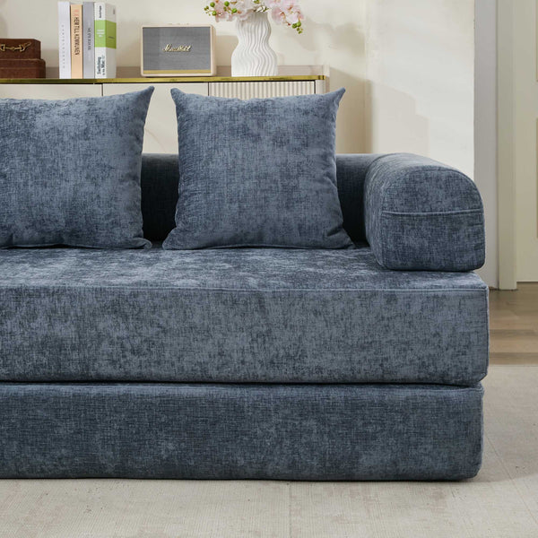 English Elm Comfy Convertible Folding Mattress Couch Sofa Bed with Chenille, Space-Saving Modular Lounge for Studio Blue W1143P330252