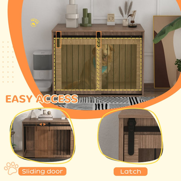 English Elm Pawhut Furniture Style Dog Kennel End Table with Walnut Finish for Large Breeds W2225P173786