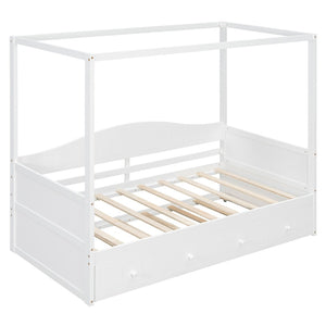 English Elm Twin Canopy Daybed with Pull Out Trundle Pinewood Frame for Kids or Guest Rooms N708P373423K