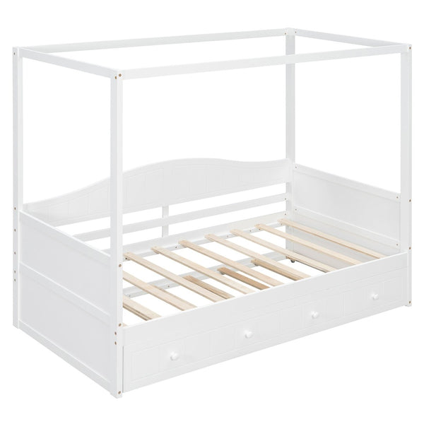 English Elm Twin Canopy Daybed with Pull Out Trundle Pinewood Frame for Kids or Guest Rooms N708P373423K