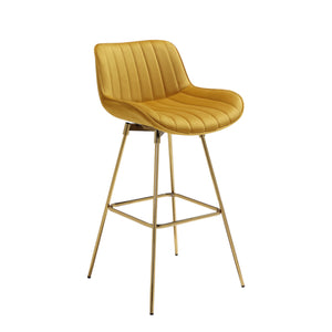 Homeroots Set Of Two 29" Yellow And Gold Velvet And Metal Low Back Bar Height Swivel Bar Chairs   543458