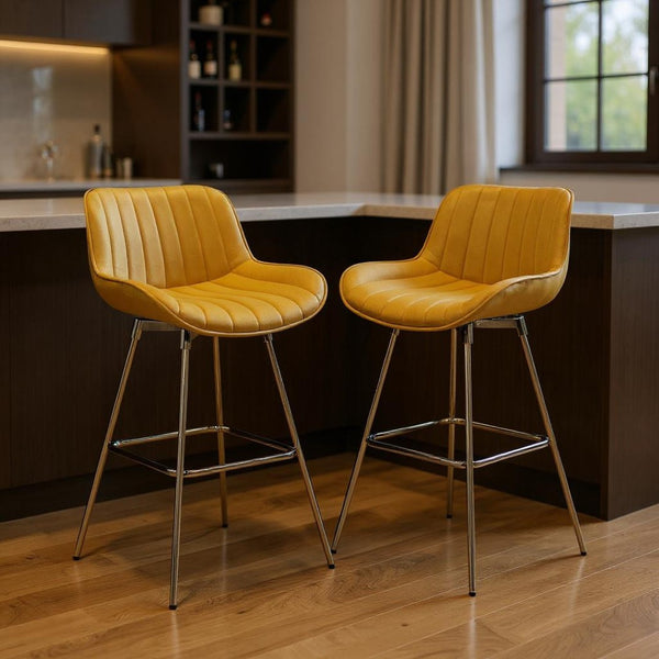 HomeRoots Gray Upholstered Faux Leather Arm Chair – Modern Swivel Dining Seating with Sturdy Wood Legs Yellow 543458