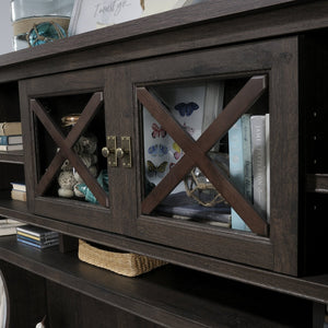 English Elm Hutch, Coastal-Inspired Brown Finish With Glass Doors & Adjustable Shelves For Elegant Storage B356P367818