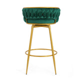 Christopher Knight Home® - Noble House - - Swivel Counter Height Bar Stools Set Of 2, 31.5" Bar Height Stools With Hand-Woven Backrest & Gold Metal Legs, Modern Low Back Upholstered Kitchen Chairs With Footrest For Island, Dining Room,Green