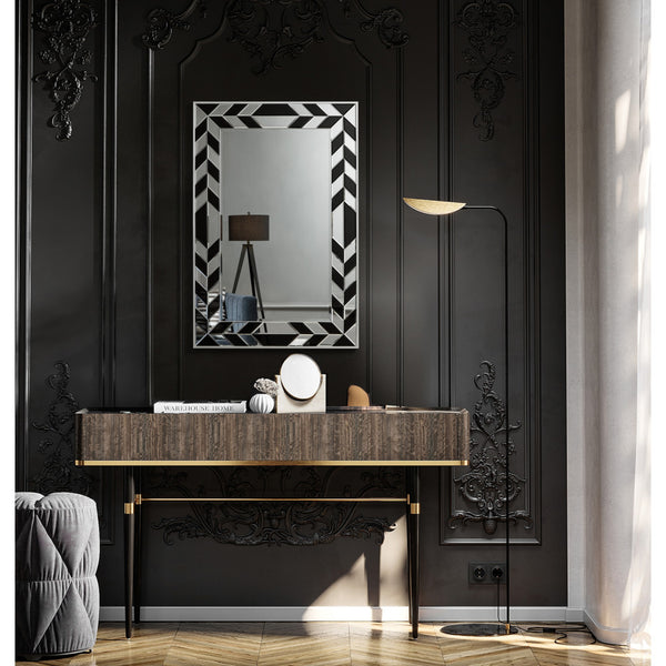 Homeroots 47" Silver And Black Mosaic Glass Framed Accent Mirror  Glass 543505