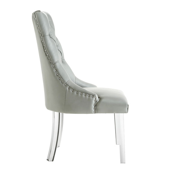 HomeRoots Set of Two Stylish Tufted Gray Faux Leather Dining Chairs with Clear Lucite Legs for Modern Spaces 543510