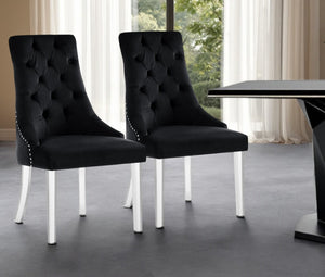 HomeRoots Set of Two Elegant Tufted Velvet Dining Chairs with Clear Legs and Nailhead Trim for Modern Spaces 543511