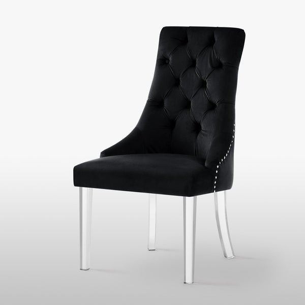 Homeroots Set Of Two Tufted Black And Clear Upholstered Velvet Dining Side Chairs  Wood 543511