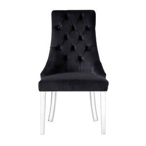 HomeRoots Set of Two Elegant Tufted Velvet Dining Chairs with Clear Legs and Nailhead Trim for Modern Spaces 543511