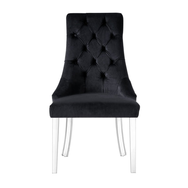 HomeRoots Set of Two Elegant Tufted Velvet Dining Chairs with Clear Legs and Nailhead Trim for Modern Spaces 543511