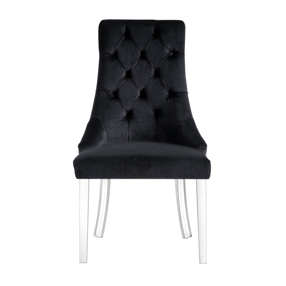 Homeroots Set Of Two Tufted Black And Clear Upholstered Velvet Dining Side Chairs  Wood 543511