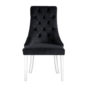 Homeroots Set Of Two Tufted Black And Clear Upholstered Velvet Dining Side Chairs  Wood 543511